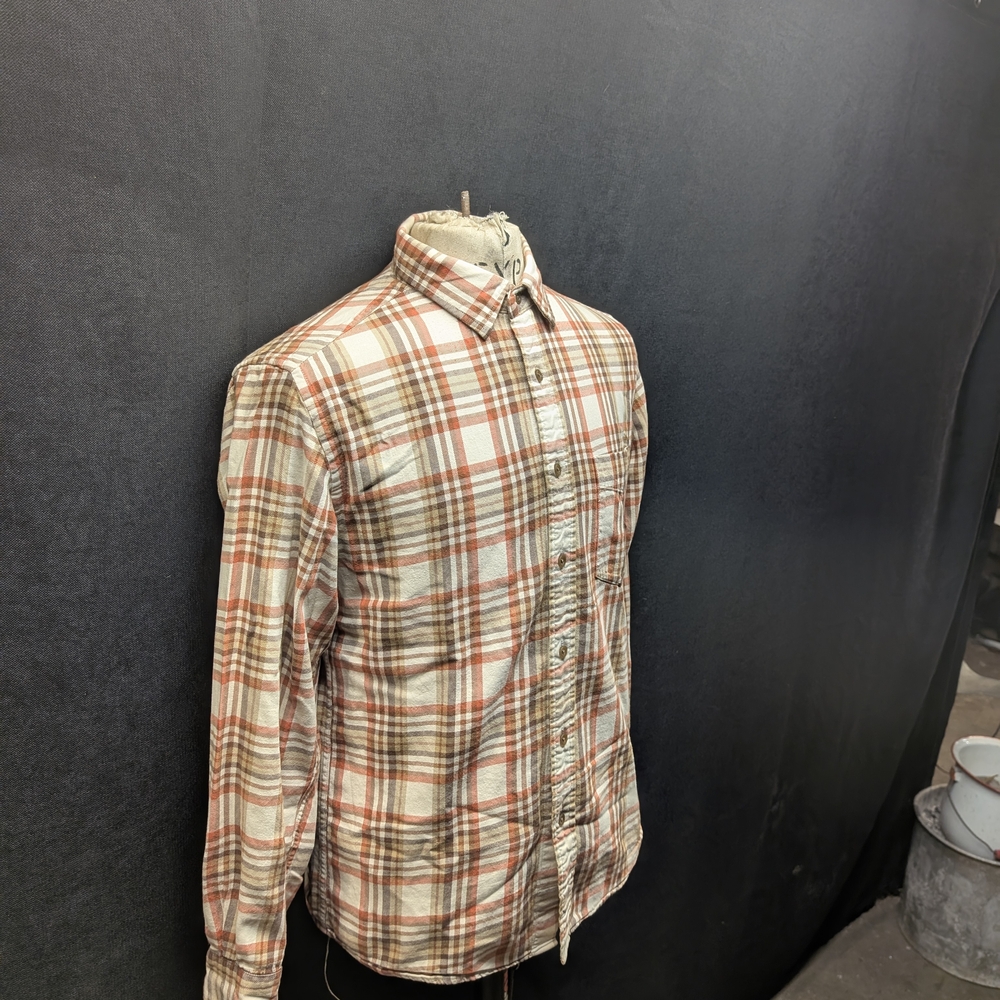 Men's Plaid Shirt - Cream and Brown